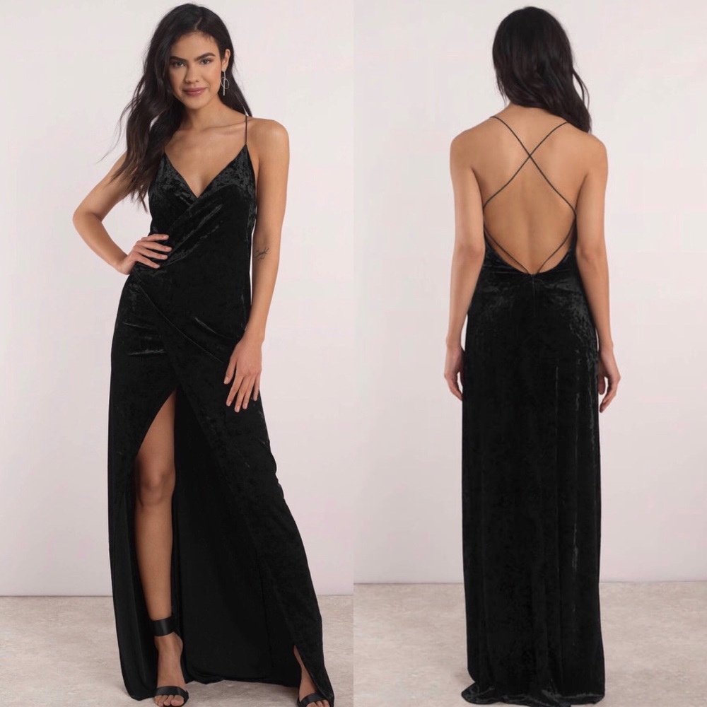 Slit Ways Black Wrap Velvet Maxi Dress